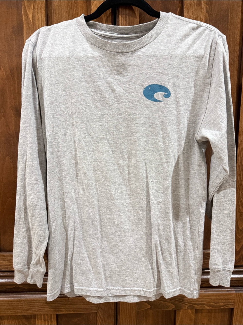 Costa Men's Long Sleeve Light Gray Tee with Blue Logo Small